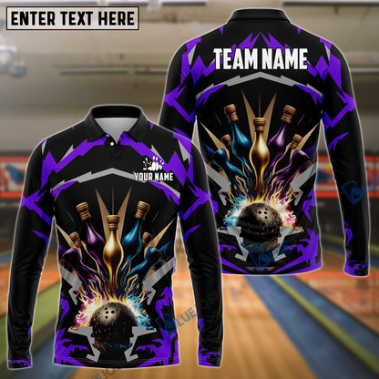 Frenzideas Bowling Break Pins Pattern Customized Name 3D Shirt (4 Colors)