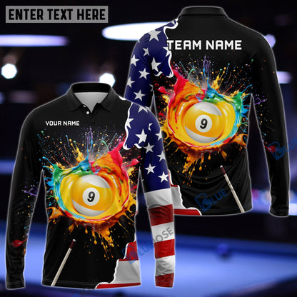 Frenzidea Billiards 9-Ball Colorful Paint USA Flag Personalized 3D Shirt