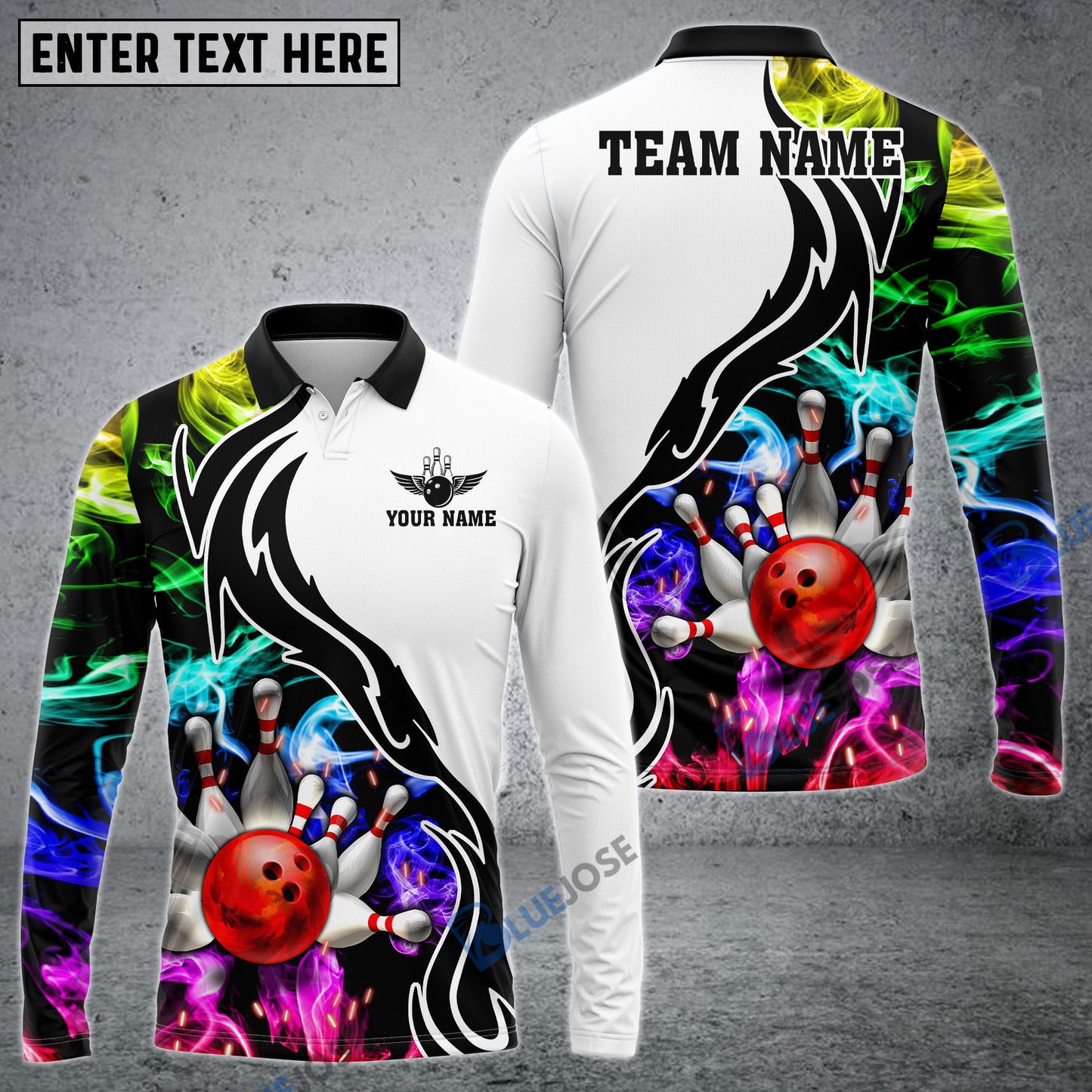 Frenzideas Bowling And Pins Multicolor Smoke Pattern Customized Name 3D Shirt