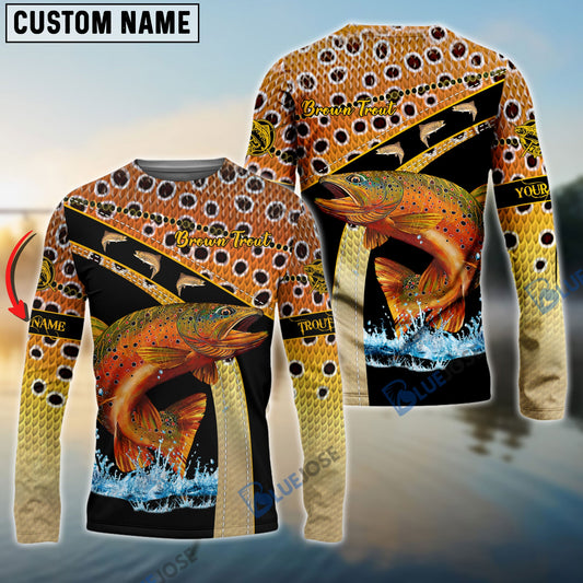 Frenzidea Personalized Brown Trout Fishing Custom Name Brown 3D Shirts