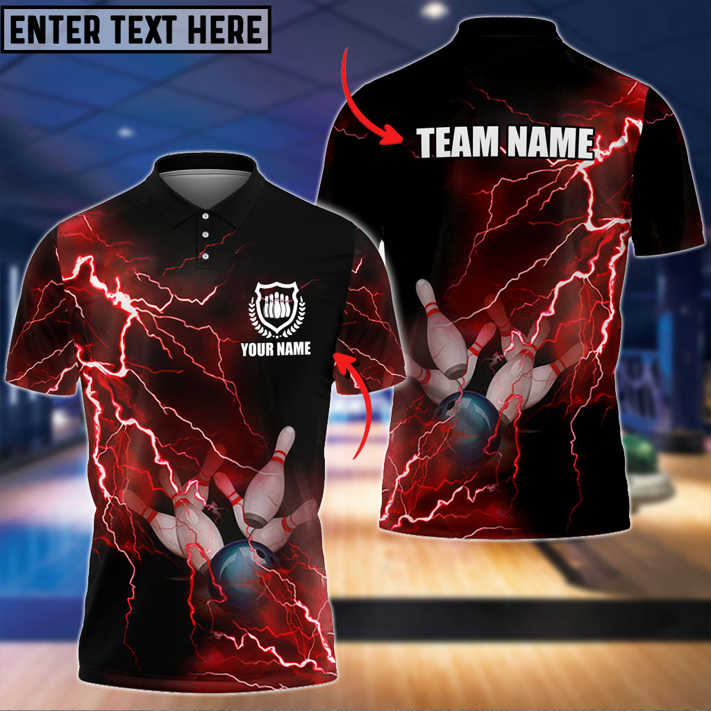Frenzidea Bowling And Pins Thunder Multicolor Customized Name, Team Name 3D Shirt