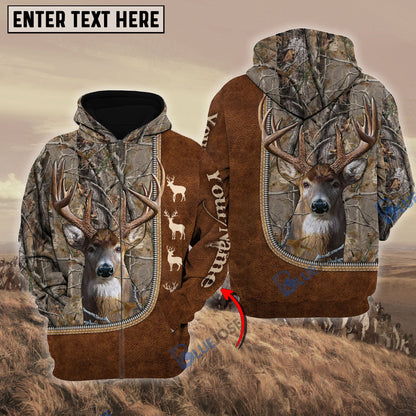 Frenzidea Personalized Name Deer Happiness Hunting Brown Pattern 3D Hoodie