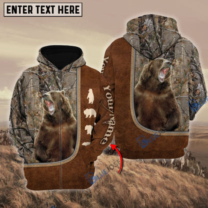 Frenzidea Personalized Name Bear Happiness Hunting Pattern 3D Hoodie