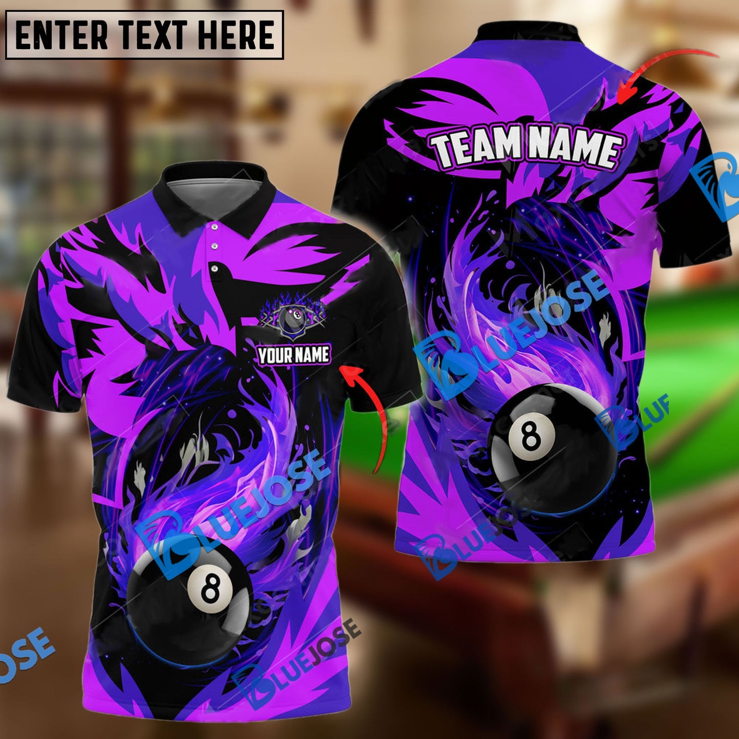 Frenzidea Billiards Fire Phoenix Personalized Name, Team Name Unisex Shirt ( 6 Colors )