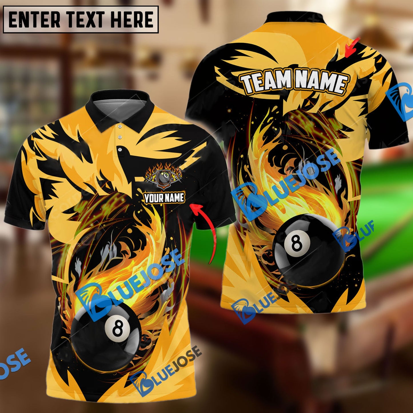 Frenzidea Billiards Fire Phoenix Personalized Name, Team Name Unisex Shirt ( 6 Colors )