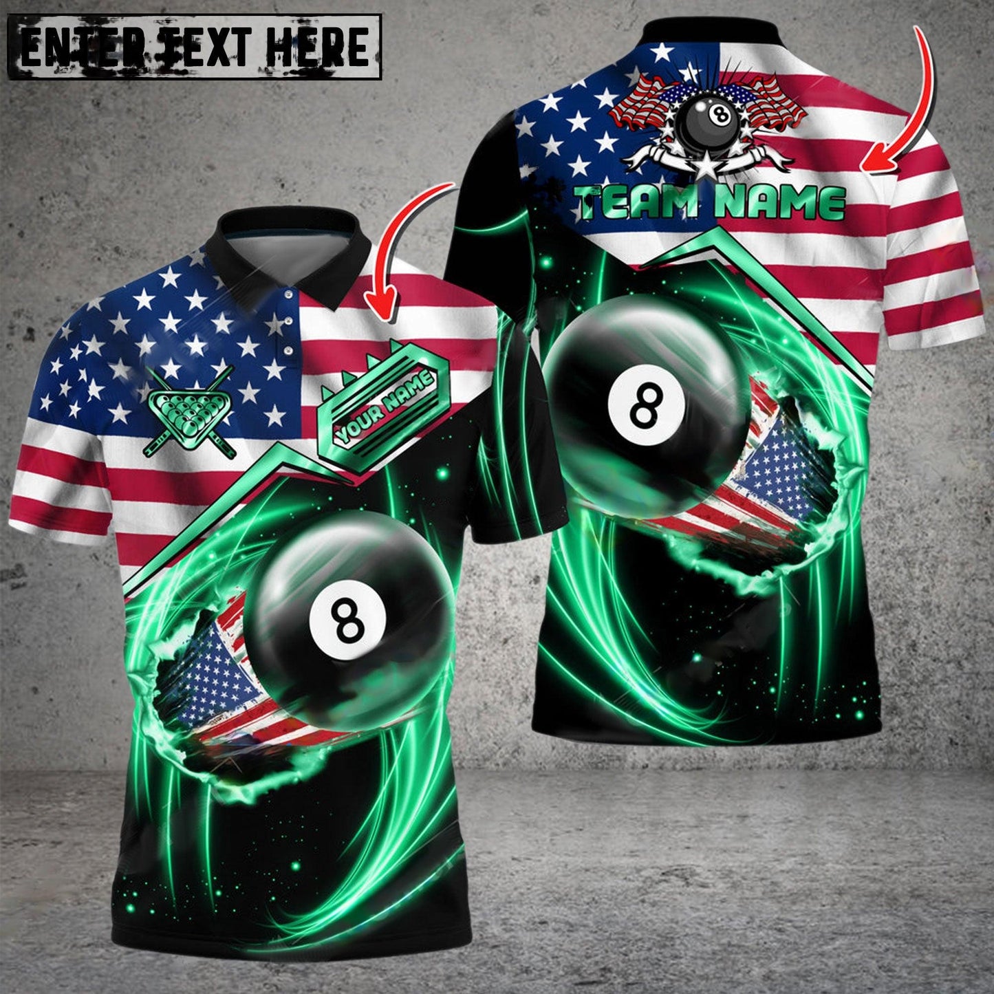 Frenzidea Billiards Ball 8 US Flag Flame Personalized Name, Team Name Unisex Shirt ( 6 Colors )