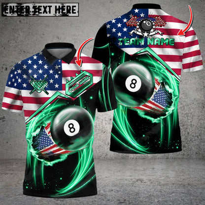 Frenzidea Billiards Ball 8 US Flag Flame Personalized Name, Team Name Unisex Shirt ( 6 Colors )
