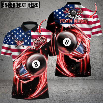 Frenzidea Billiards Ball 8 US Flag Flame Personalized Name, Team Name Unisex Shirt ( 6 Colors )