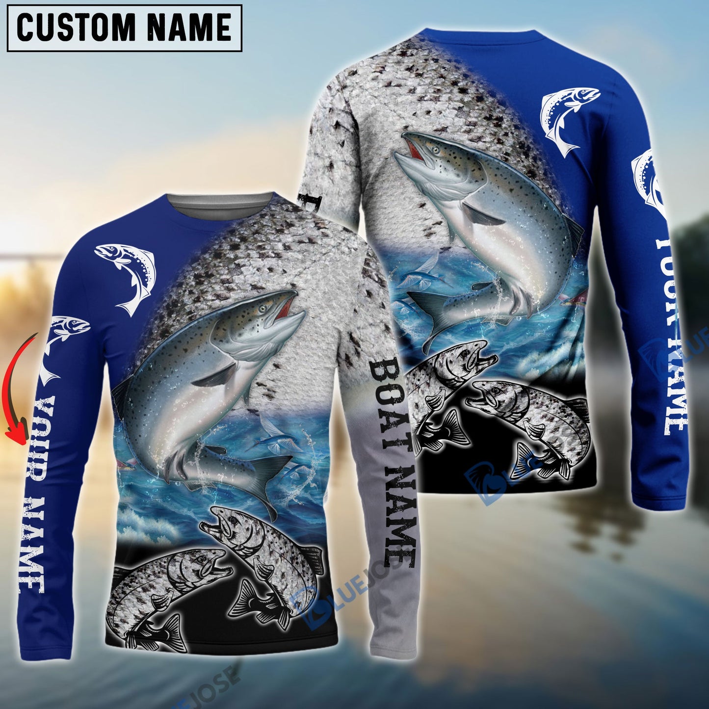 frenzidea Chinook Salmon Fishing Customize Name, Boat Name 3D Shirts