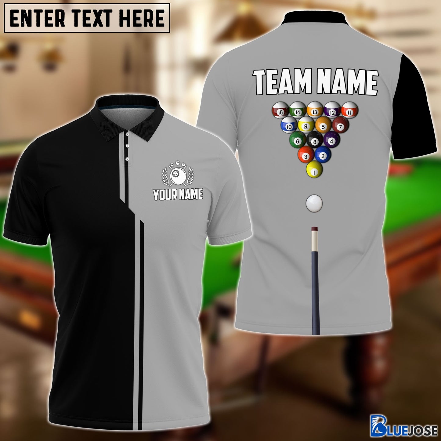 Frenzidea Billiards Half Black Personalized Name, Team Name Polo Shirt (6 Colors)