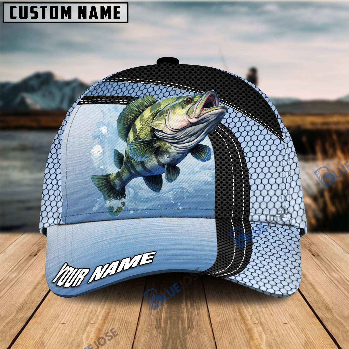 Frenzidea Personalized Bass Fishing Net Pattern Blue Cap