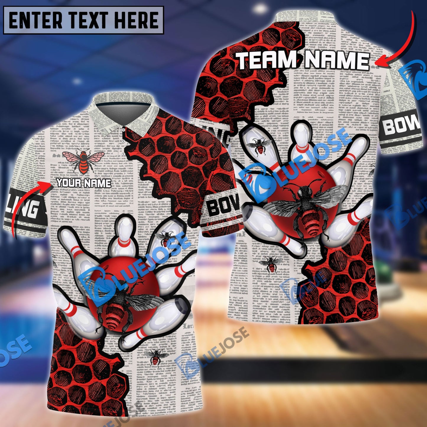 Frenzidea Bowling And Pins Let It Bee Customized Name 3D Shirt (4 Colors)