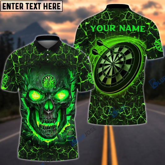 Frenzidea Flame Green Skull Darts Personalized Name 3D Shirt