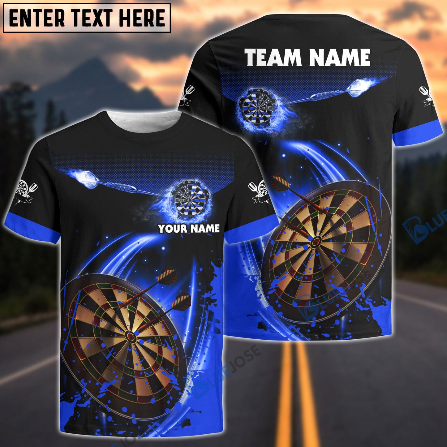 Frenzidea Blue Fire Darts Personalized Name, Team Name 3D Shirt