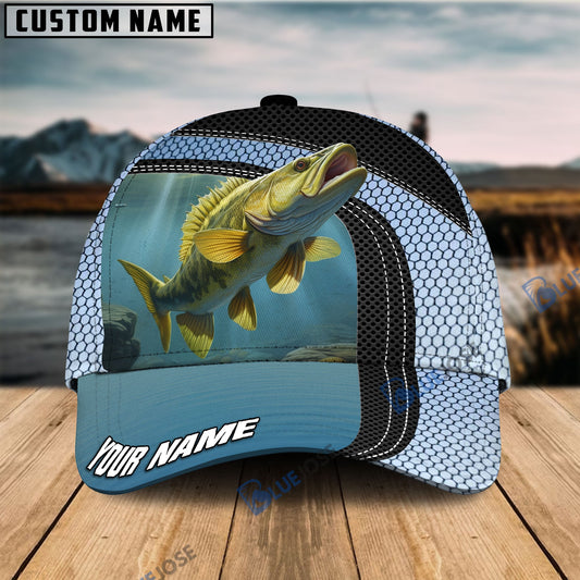 Frenzidea Personalized Walleye Fishing Net Pattern Blue Cap