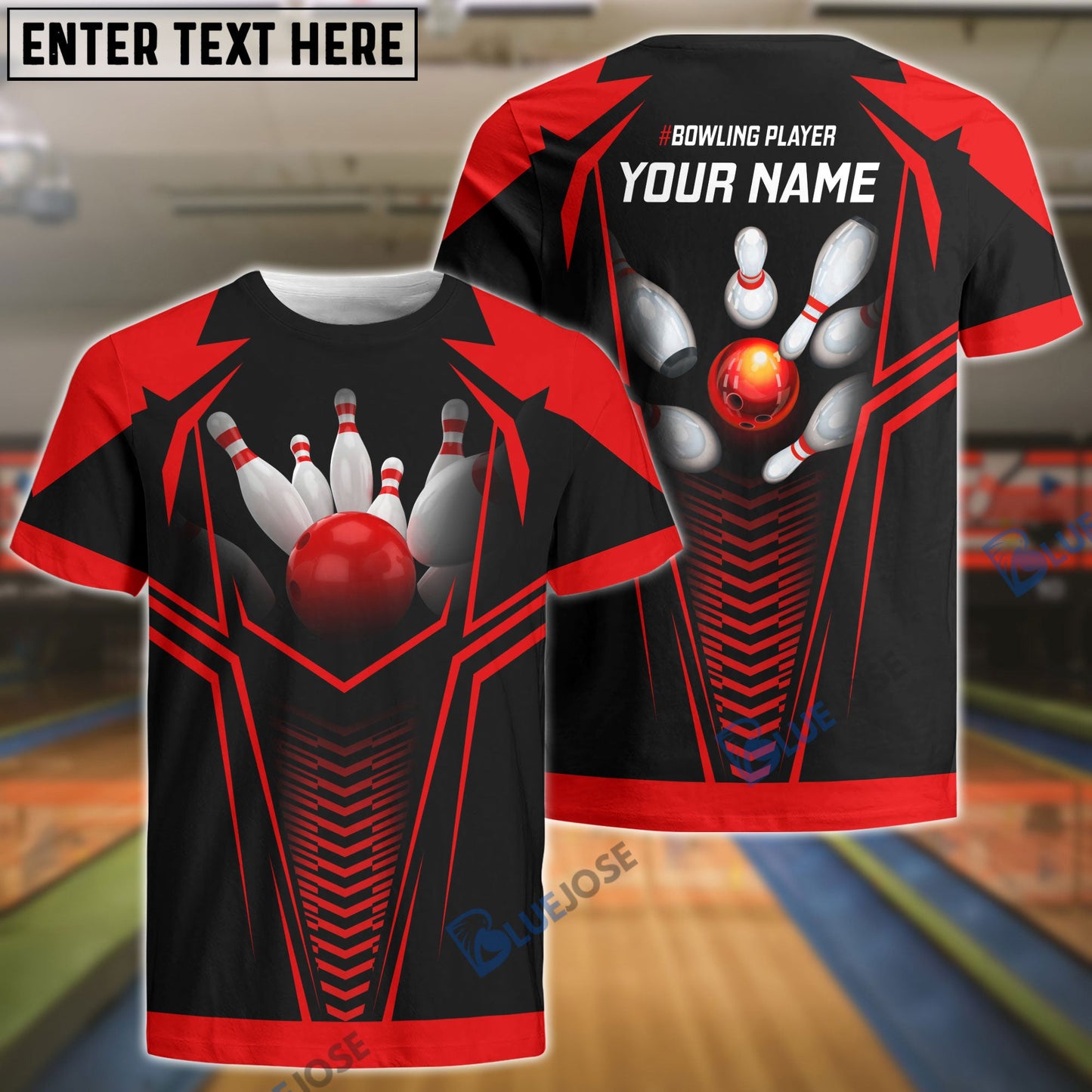Frenzideas Red Bowling Ball Crashing The Pins Personalized Name 3D Shirt