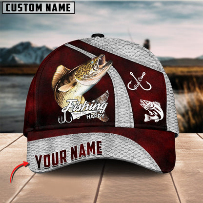 Frenzidea Custom Name Walleye Fishing Red Cap