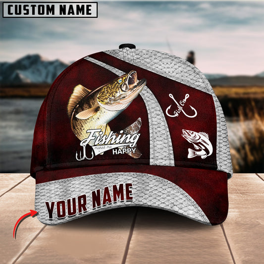 Frenzidea Custom Name Walleye Fishing Red Cap