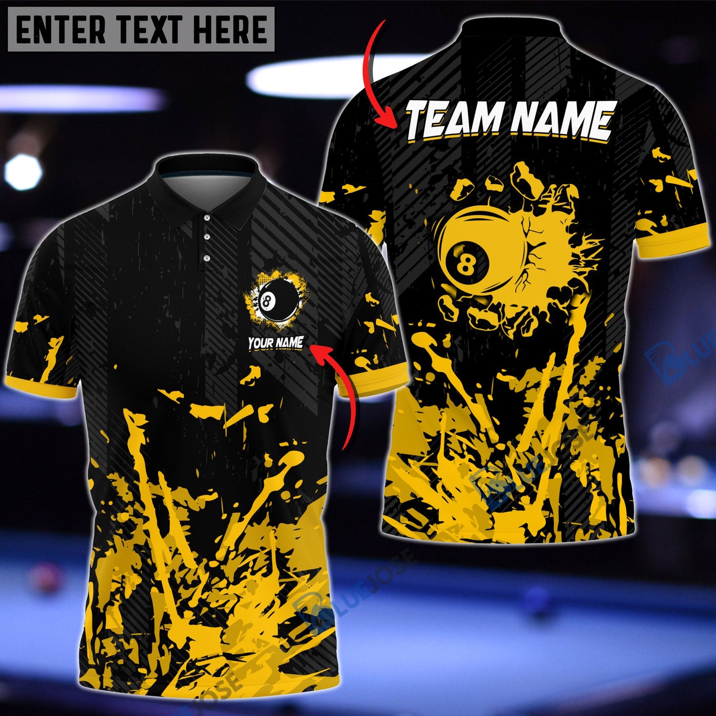 frenzidea Billiards Ball 8 Breaking Paint Personalized Name, Team Name Unisex Shirt
