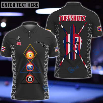 Frenzidea Version 2 Billiards Hawaii & USA Flag Personalized Name, Team Name Zipper Polo Shirt