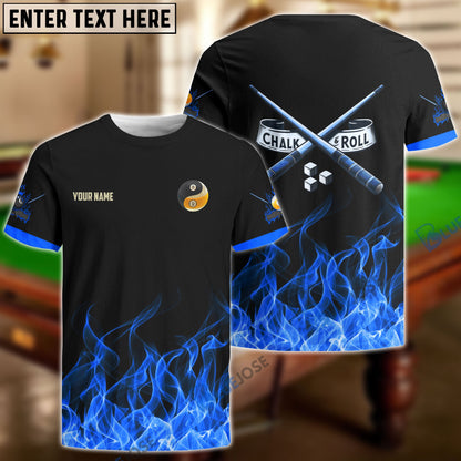 Frenzidea Billiards 8-Ball & 9-Ball Fire Pattern Blue Shirt