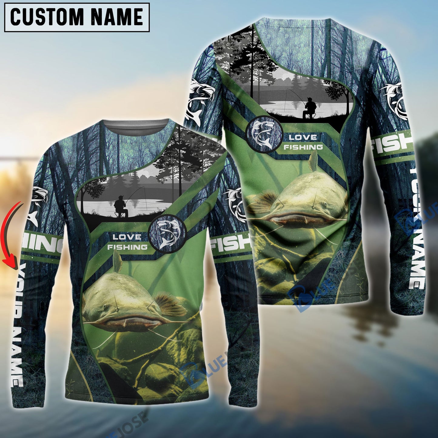 frenzidea Customize Name Catfish Fishing Green 3D Shirts