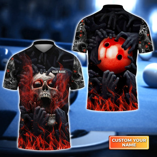 Frenzidea Red Bowling Ball Smoke Skull Customized Name 3D Shirt