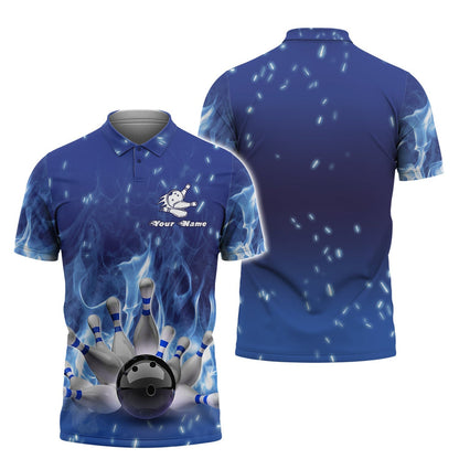 Frenzideas Bowling On Blue Fire Personalized Name 3D Shirt
