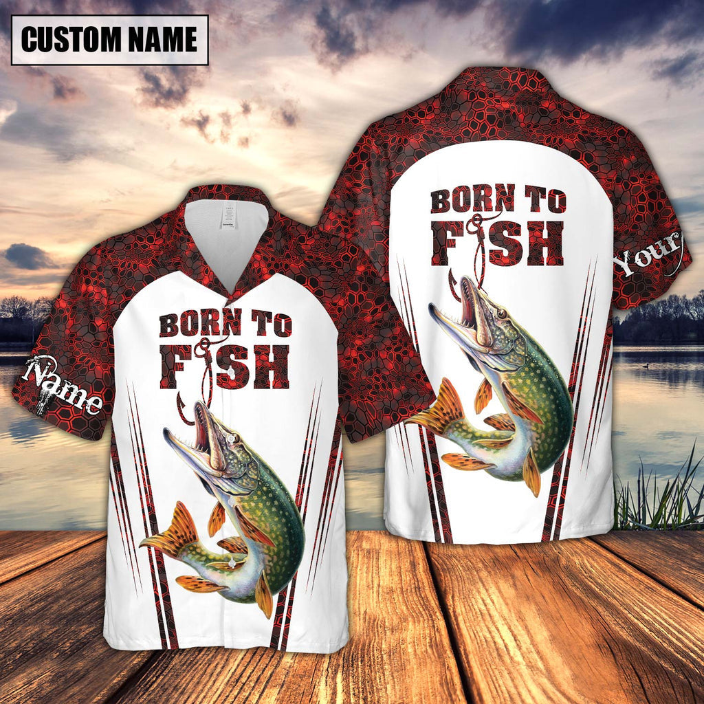 Frenzidea Pike Fishing Red Born To Fish Personalized 3D Hawaiian Shirt