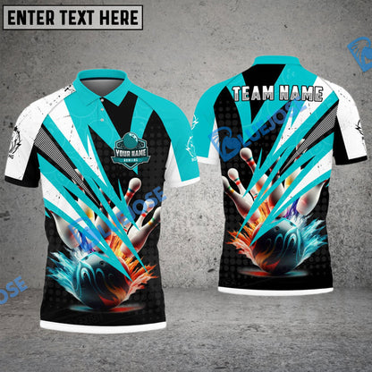 Frenzidea Bowling And Pins Lightning Dot Pattern Customized Name 3D Shirt (4 Colors)
