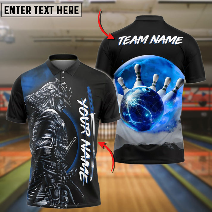 Frenzideas Bowling And Pins Red Moon Samurai Customized Name 3D Shirt (4 Colors)