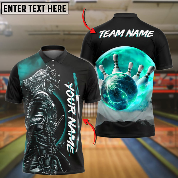 Frenzideas Bowling And Pins Red Moon Samurai Customized Name 3D Shirt (4 Colors)