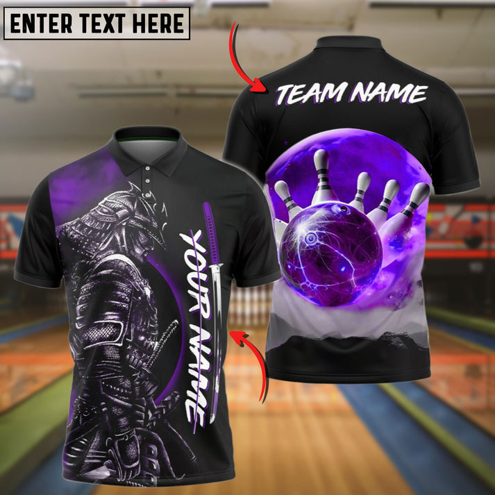 Frenzideas Bowling And Pins Red Moon Samurai Customized Name 3D Shirt (4 Colors)