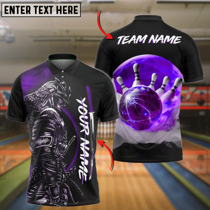 Frenzideas Bowling And Pins Red Moon Samurai Customized Name 3D Shirt (4 Colors)