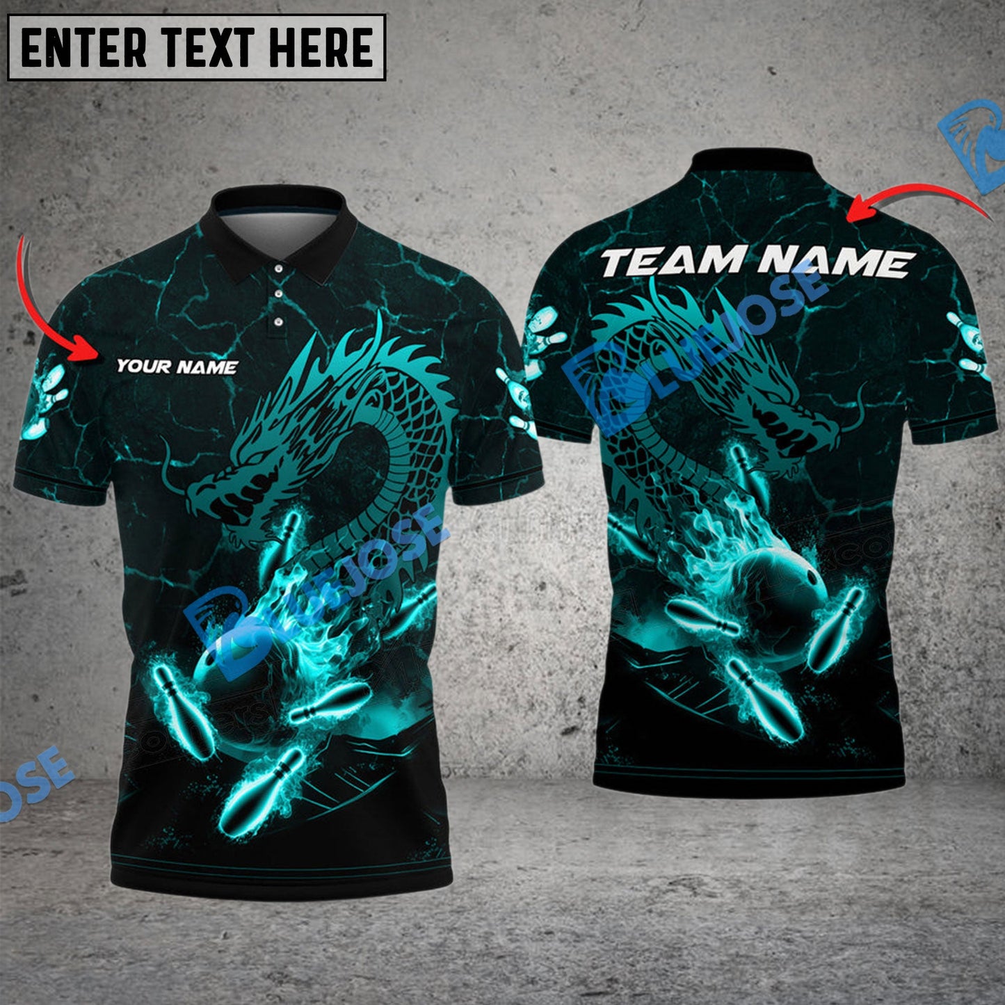 Frenzidea Bowling And Pins Mystery Dragon Customized Name 3D Shirt (4 Colors)