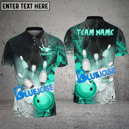 Frenzidea Bowling And Pins Fire Lava Smoke Pattern 2 Customized Name 3D Shirt (4 Colors)