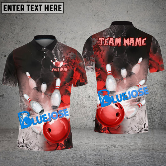 Frenzidea Bowling And Pins Fire Lava Smoke Pattern 2 Customized Name 3D Shirt (4 Colors)