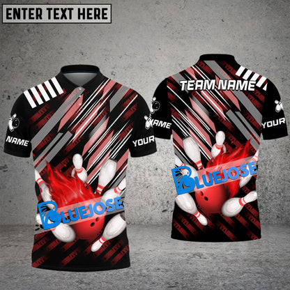 Frenzideas Bowling And Pins Broken Line Customized Name 3D Shirt ( 5 Colors)
