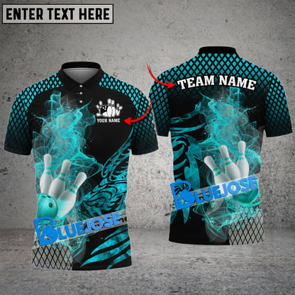 Frenzideas Bowling And Pins Fire Dragon Scale Multicolor Customized Name 3D Shirt ( 4 Colors )