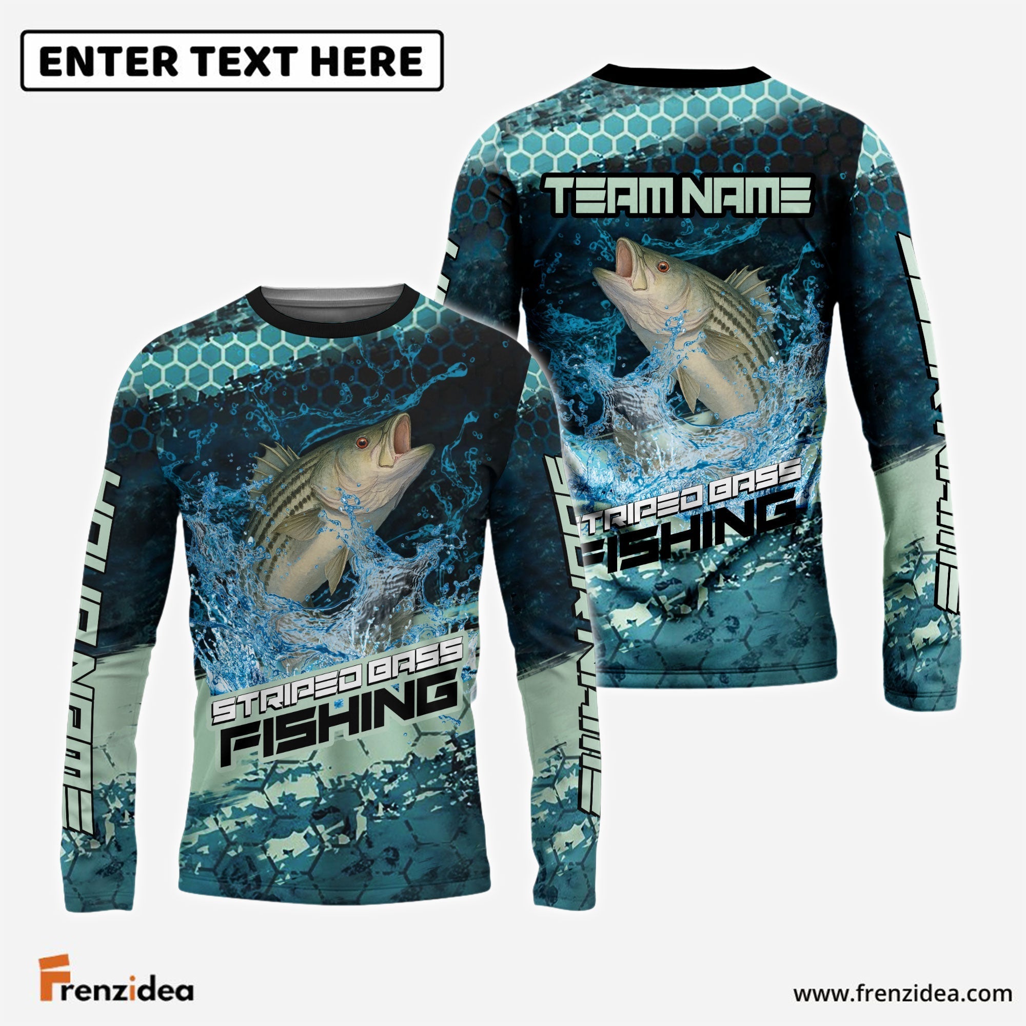 Frenzidea Striped Bass Fishing Aqua Strike Custom Name & Team Name 3D Shirts