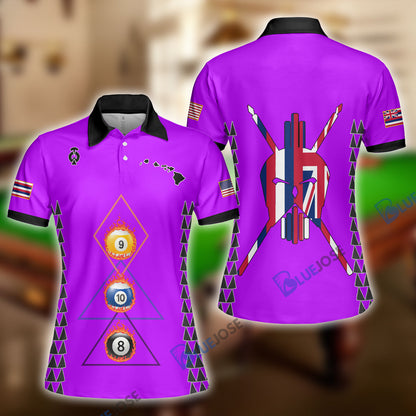 Frenzidea Version 2 Billiards Hawaii & USA Flag Personalized Name, Team Name Polo Shirt