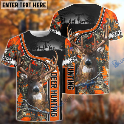 Frenzidea Personalized Name Deer US Flag Orange Hunting Pattern 3D Shirts