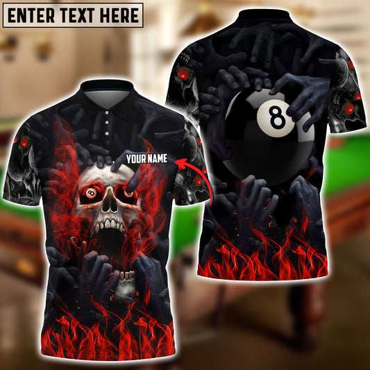 Frenzidea Billiards Skull Fire Personalized Name, Team Name Unisex Shirt