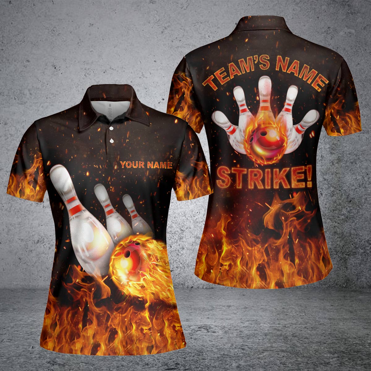 Frenzideas Flames Bowling Strike Personalized All Over Printed Shirt For Women