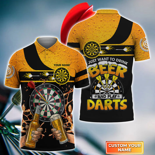 Frenzidea Drink Beer And Play Darts Personalized Name 3D Shirt