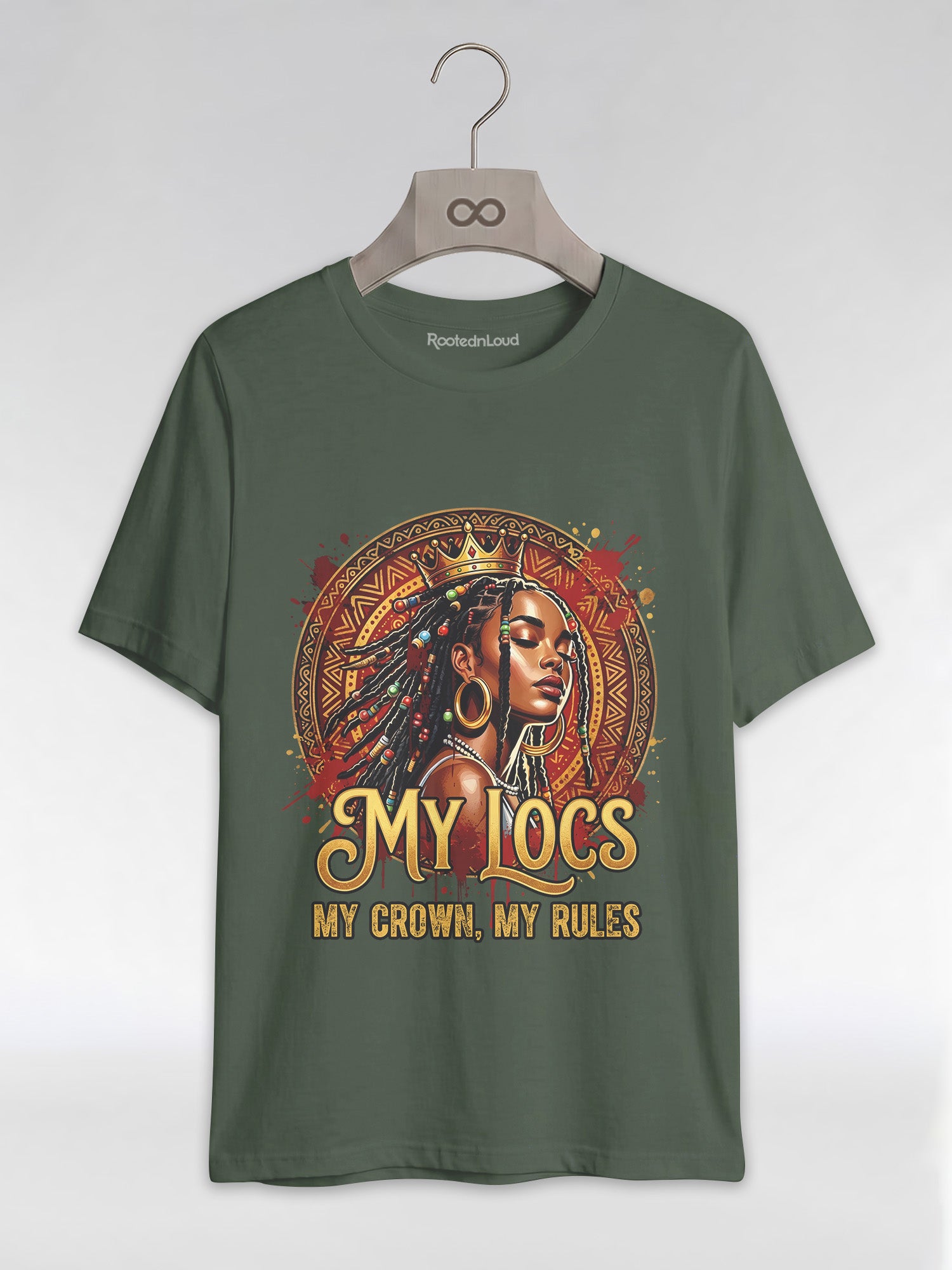 My Locs My Crown: Regal Black Queen Graphic T-Shirt - RootednLoud