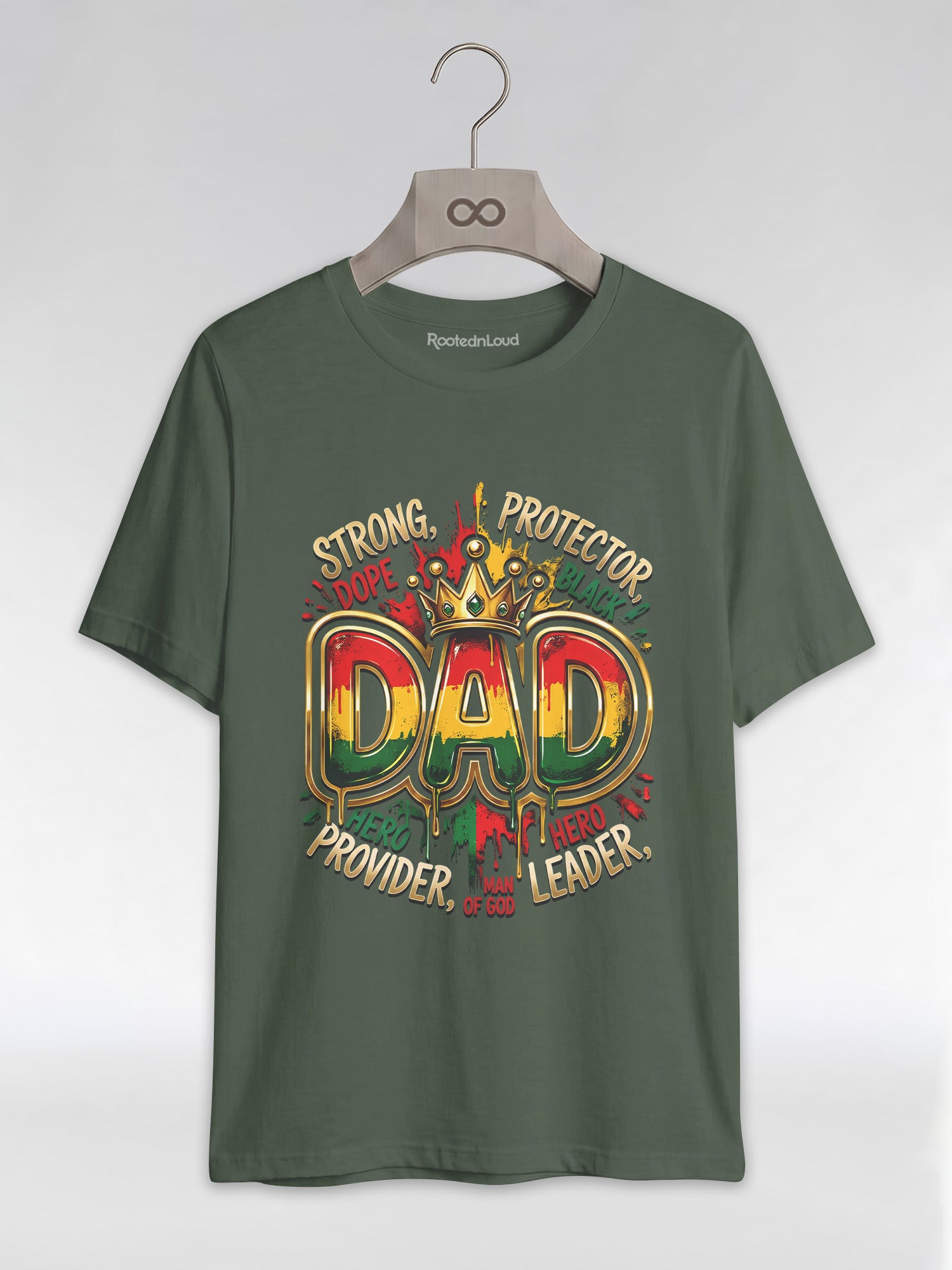 Black Dad Strong Protector Leader Crown Graphic T-Shirt - RootednLoud