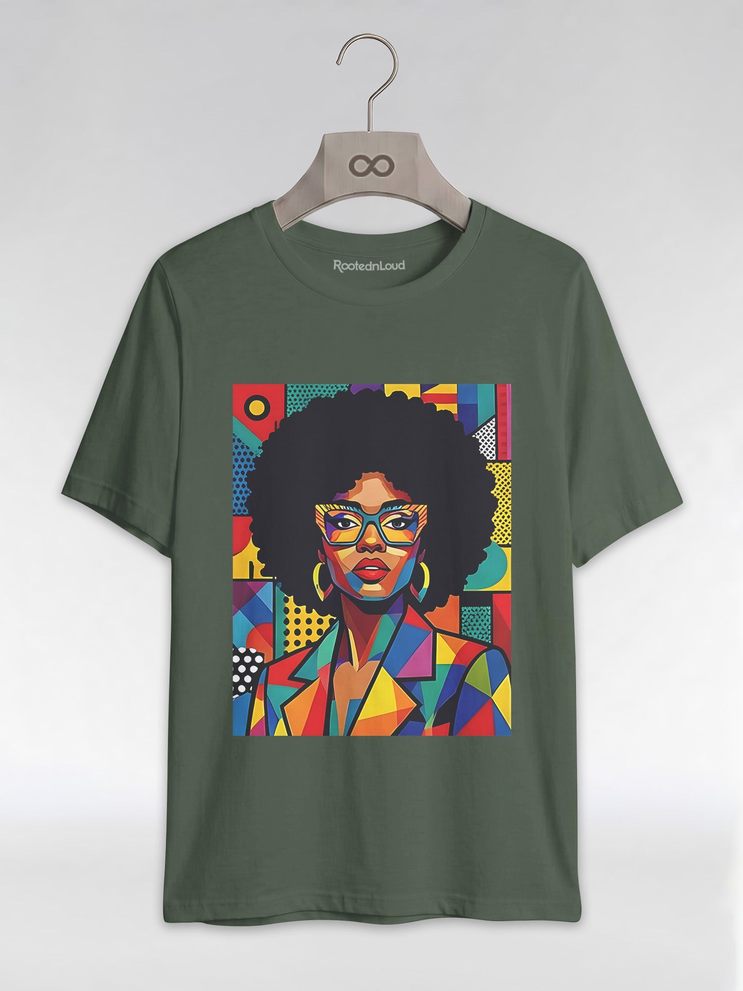 Black Queen Pop Art: Geometric Afro Portrait Graphic T-Shirt - RootednLoud