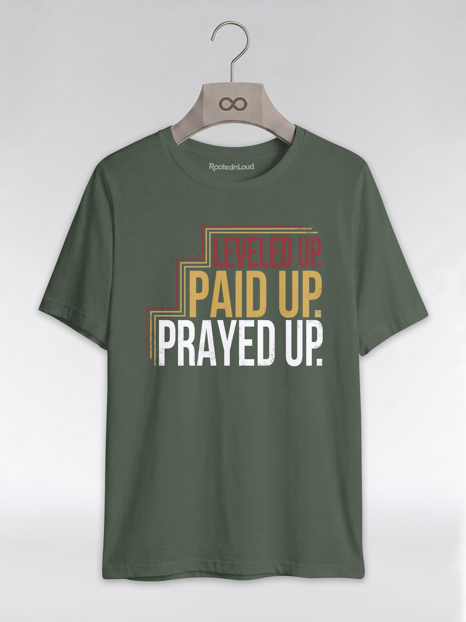Leveled Up Paid Up Prayed Up: Faith and Hustle Empowerment Graphic T-Shirt - RootednLoud