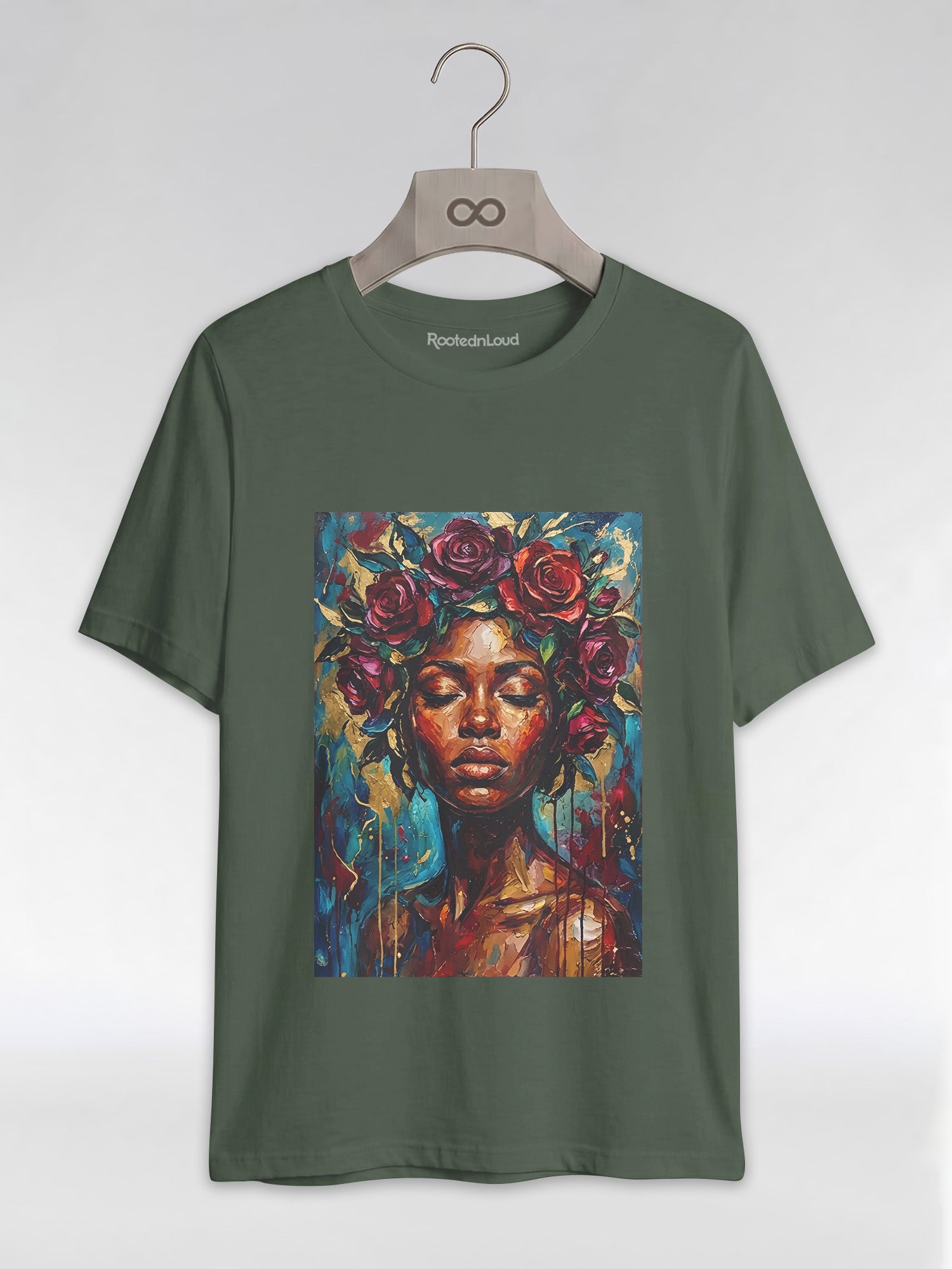 Painted Queen: Oil Painting Floral Black Woman Graphic T-Shirt - RootednLoud